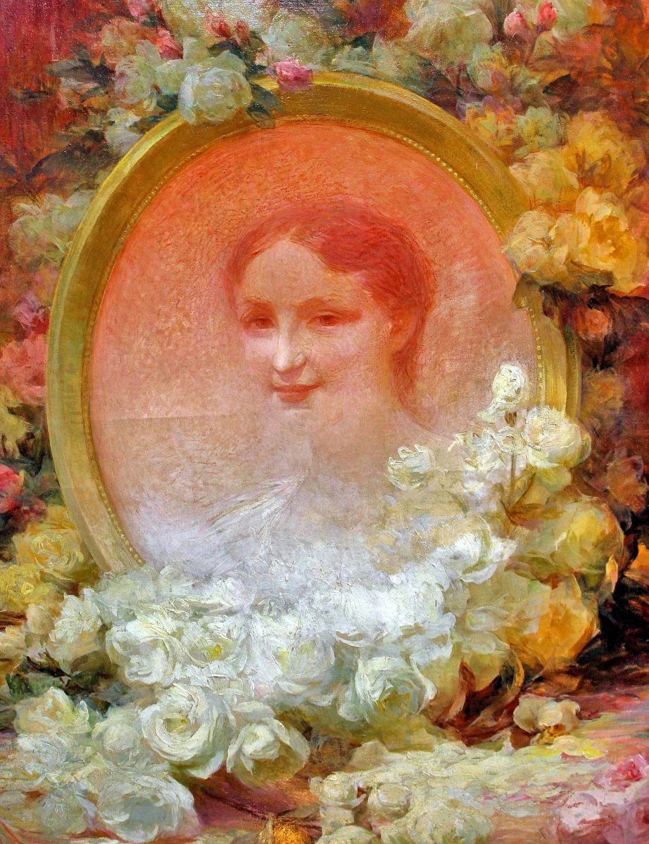 Achille CESBRON (1849-1915) Portrait Aux Fleurs-photo-2