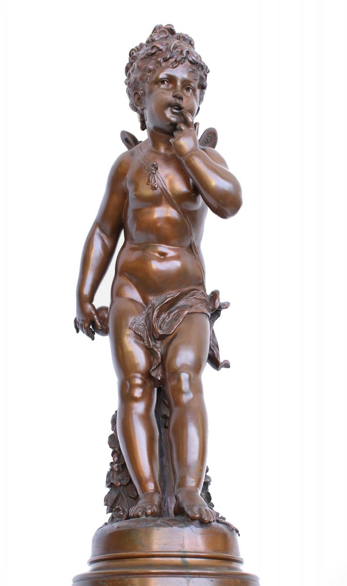 Paul Duboy (1830-1887) Grande Sculpture de Cupidon en Bronze H: 70 cm-photo-3