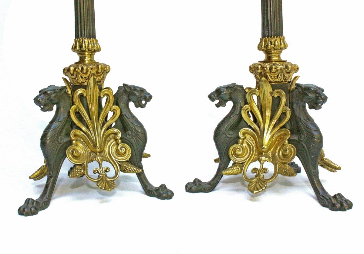 Pair Of Empire Bronze Candelabra With Griffins-photo-2