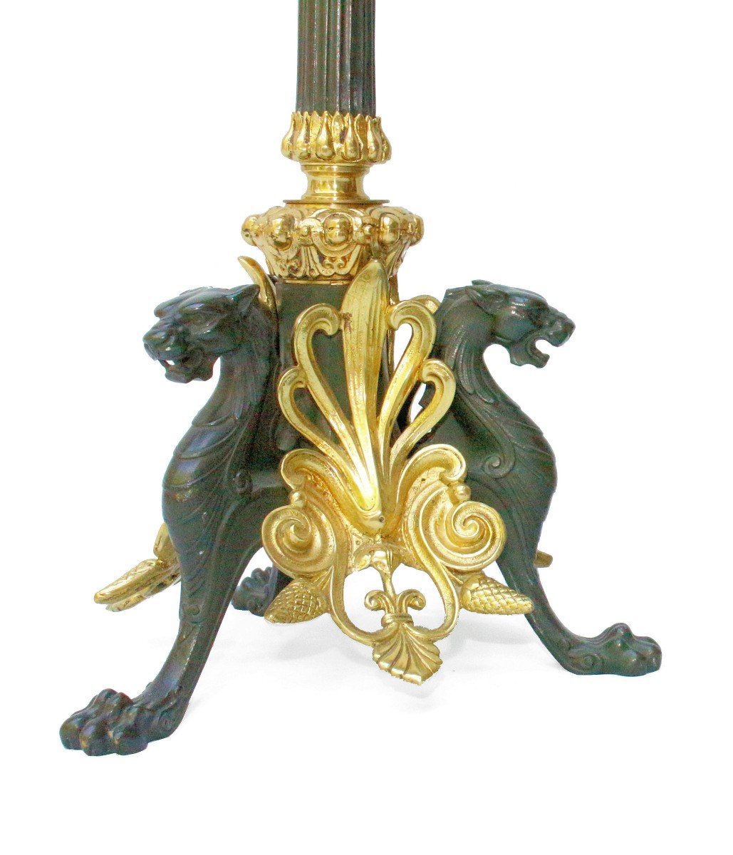 Pair Of Empire Bronze Candelabra With Griffins-photo-3