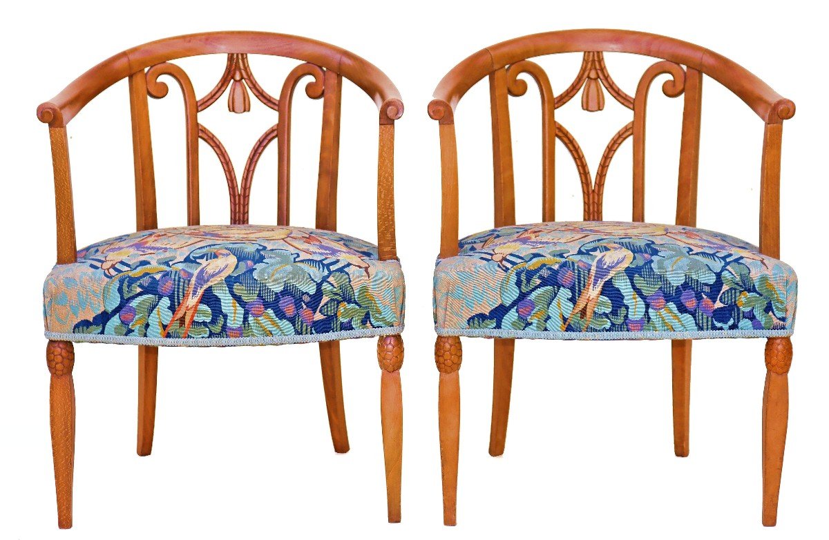 Pair Of Art Deco Aubusson Tapestry Armchairs-photo-4