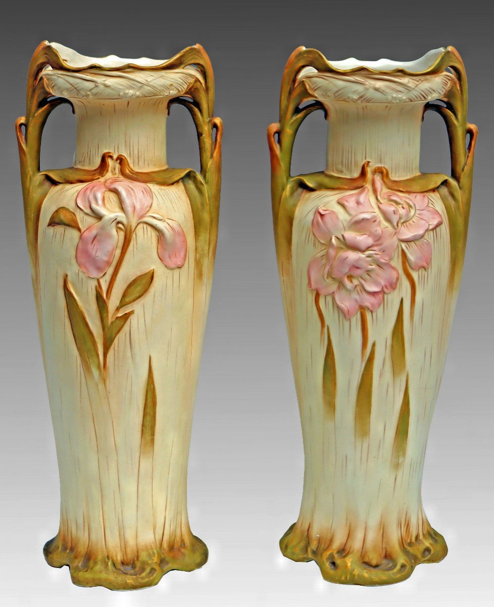 Royal Dux Pair Of Large Art Nouveau Vases 1900-photo-3