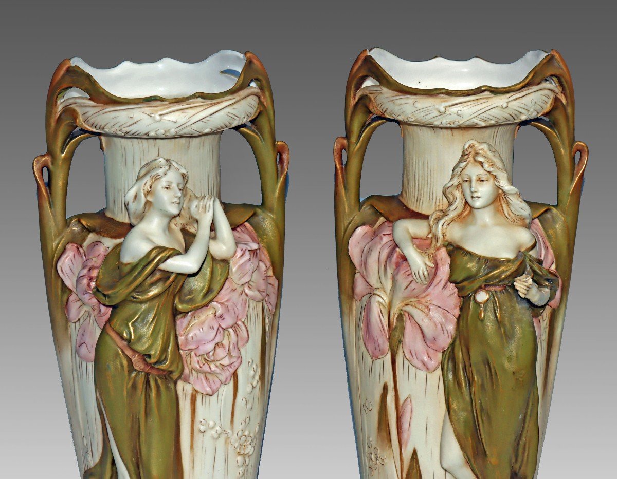 Royal Dux Pair Of Large Art Nouveau Vases 1900-photo-1