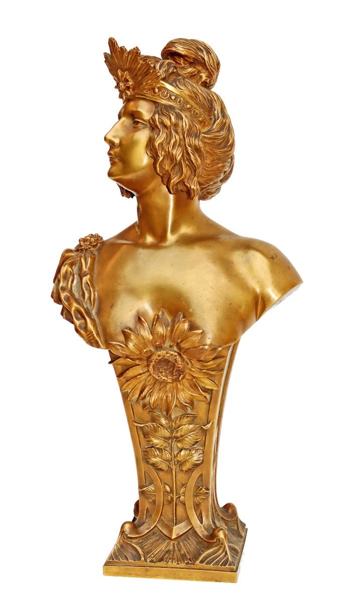 Louis Chalon (1866-1940) Large Bust 1900 In Gilt Bronze-photo-3