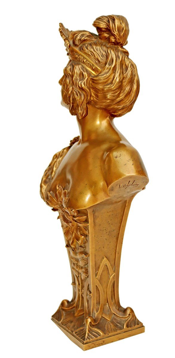 Louis Chalon (1866-1940) Large Bust 1900 In Gilt Bronze-photo-4