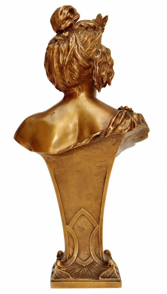 Louis Chalon (1866-1940) Large Bust 1900 In Gilt Bronze-photo-1