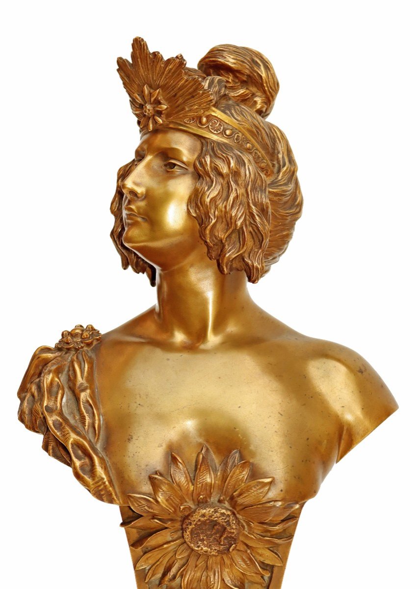 Louis Chalon (1866-1940) Large Bust 1900 In Gilt Bronze-photo-3