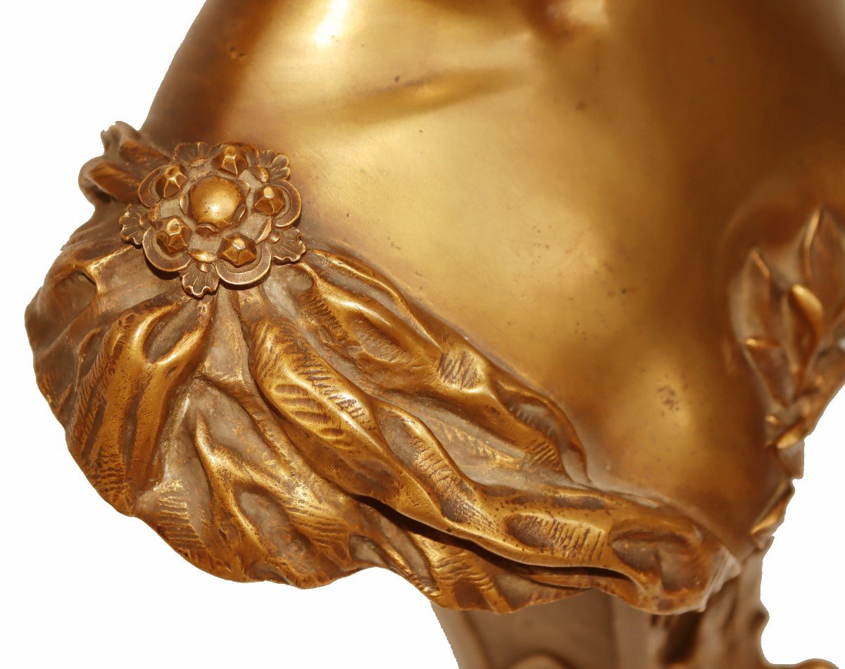 Louis Chalon (1866-1940) Large Bust 1900 In Gilt Bronze-photo-4