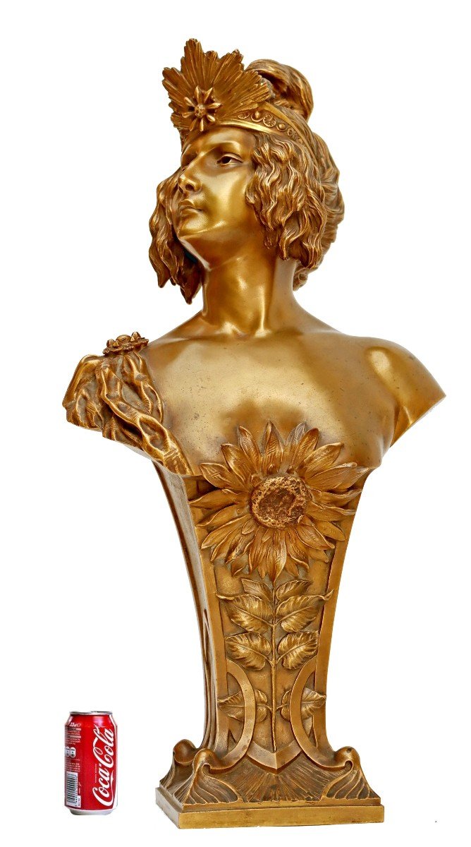 Louis Chalon (1866-1940) Large Bust 1900 In Gilt Bronze-photo-6