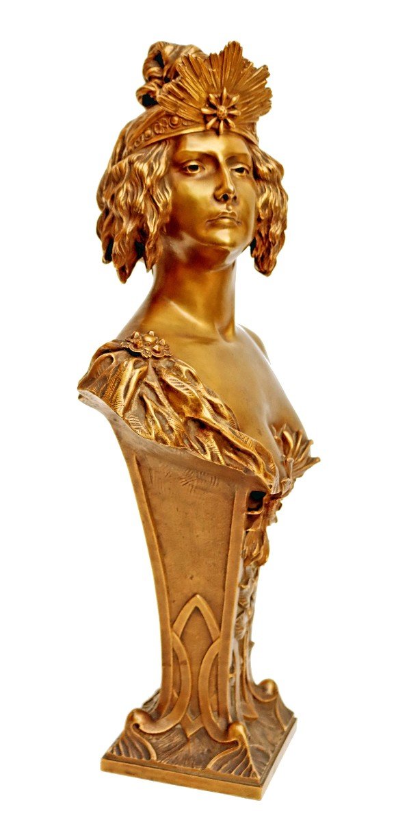 Louis Chalon (1866-1940) Grand Buste 1900 En Bronze Doré