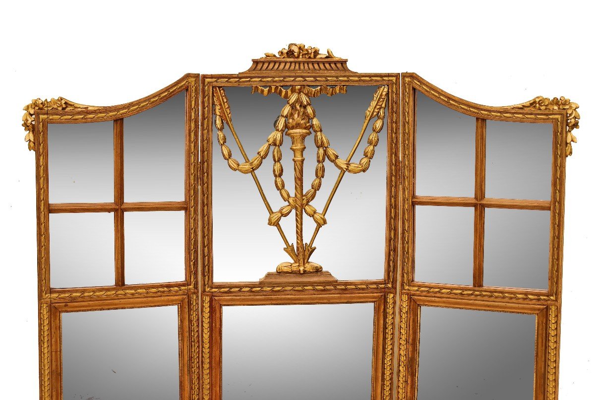 Large Nineteenth Screen In Mirror And Golden Wood-photo-3