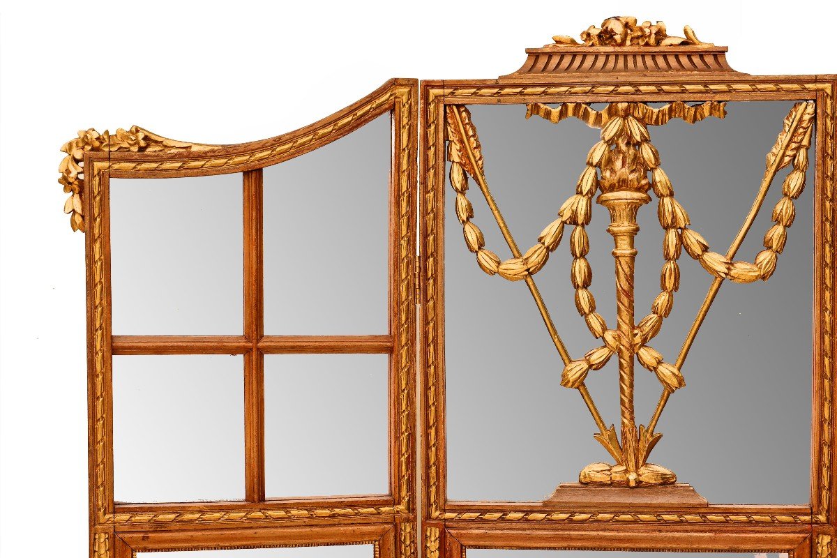 Large Nineteenth Screen In Mirror And Golden Wood-photo-2