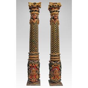 Pair Of Large 18th Century Baroque Altar Columns