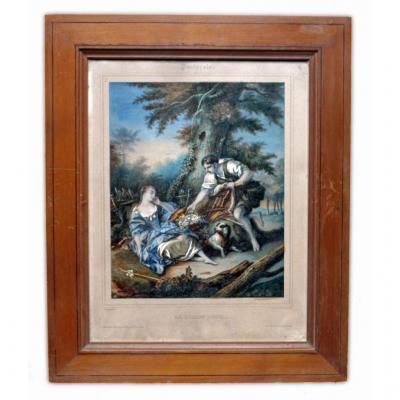 François Boucher Print Nineteenth Accented With Watercolor