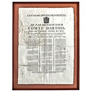 18th Century Poster "hundredth Denier Of The Offices By My Lord Count Of Artois"