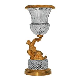 Charles X Style Medici Vase In Cut Crystal And Gilt Bronze