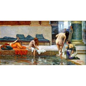 Emilio VASARRI (1862-1928) Rome Femmes au Bain 