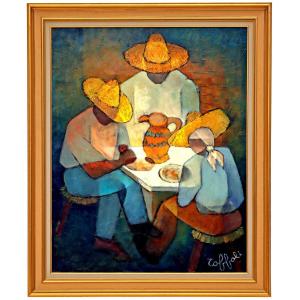 Louis Toffoli (1907-1999) Large Oil On Canvas -the Trio Of San Cristobal-