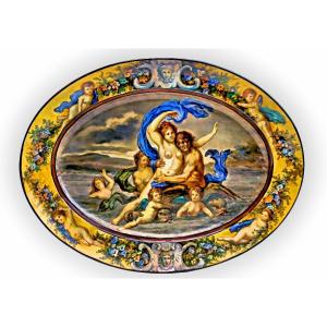 Plat Majolique Urbino Atelier Castelli "Vénus"d'après Annibale Carracci