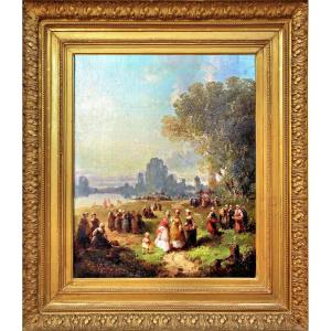 Impressionist Galante Festival End Of The 19th Century Signed A. Pignoux And Dated 1876