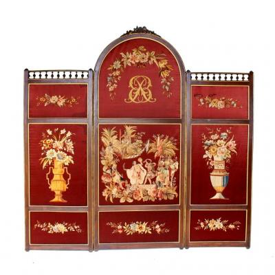 Large Screen In Oriental Embroidered Silk Napoleon I