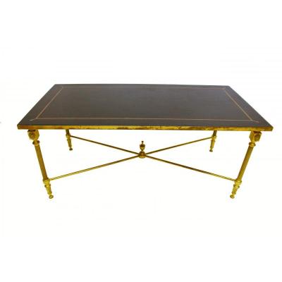 1950s Jansen Bronze Style Table With Sheathed Leather Top
