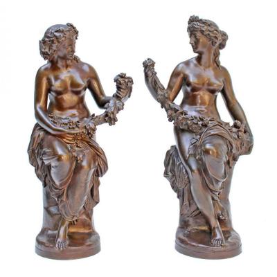 J-B Clésinger (1814-1883) & Barbedienne Paire De Statues Bronze XIXe