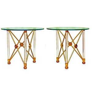 Sandro Petti 20th Pair Of Neoclassical Pedestal Tables In Bronze And Lucite