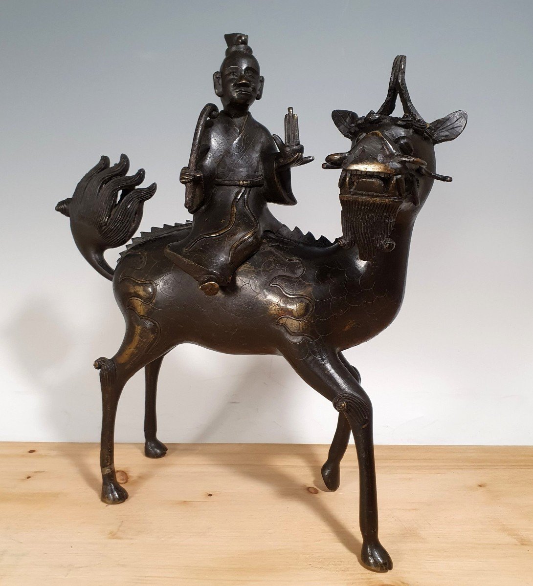 Chinese Dignitary On Fantastic Animal - Bronze - China - Qing Dynasty (1644-1911)