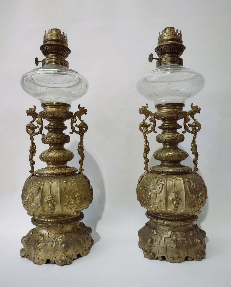 Pair Of Gilded Bronze Oil Lamps-photo-3
