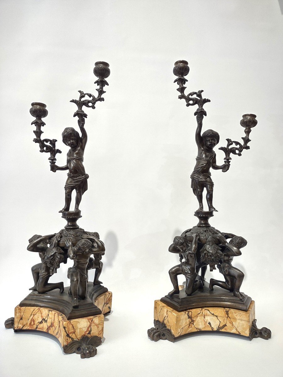 Paire De Candélabres En Bronze -photo-2