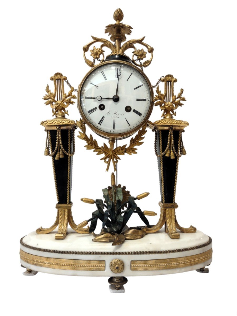 Louis XVI Clock In Marble And Gilded Bronze