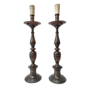 Pair Of Large Patinated Bronze Candlesticks