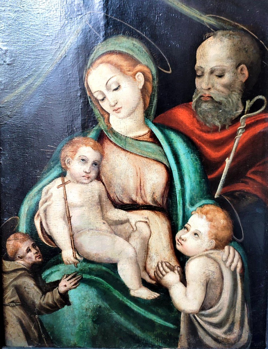 Painting On Wood From The 16th Century Madonna With Child, Saint Romuald And Franciscan Friar-photo-2