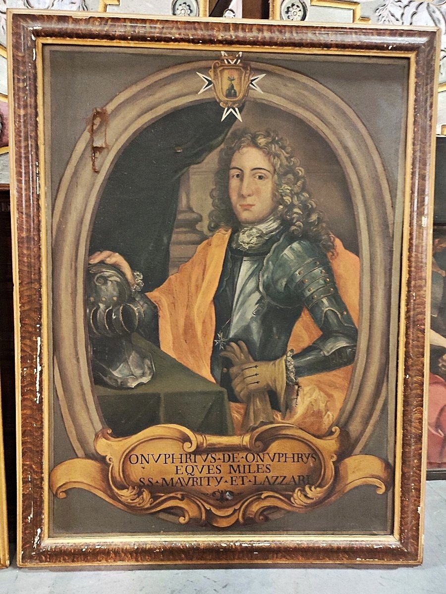"paintings Depicting 2 Portraits Of Knights On Beautiful Antique Frames - Mid-18th Century"-photo-2