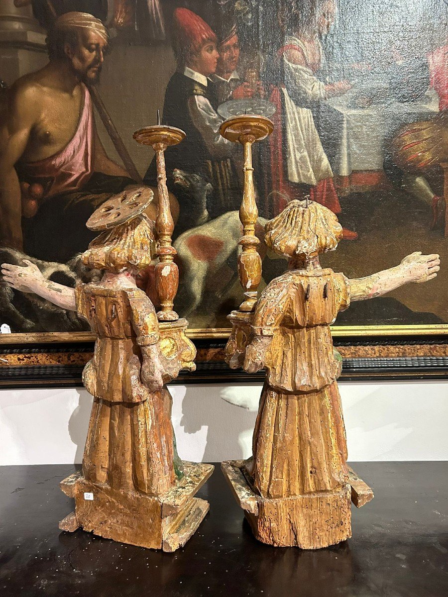 Rare Candle-holder Angels Of Umbrian Culture From The Early 16th Century.-photo-4