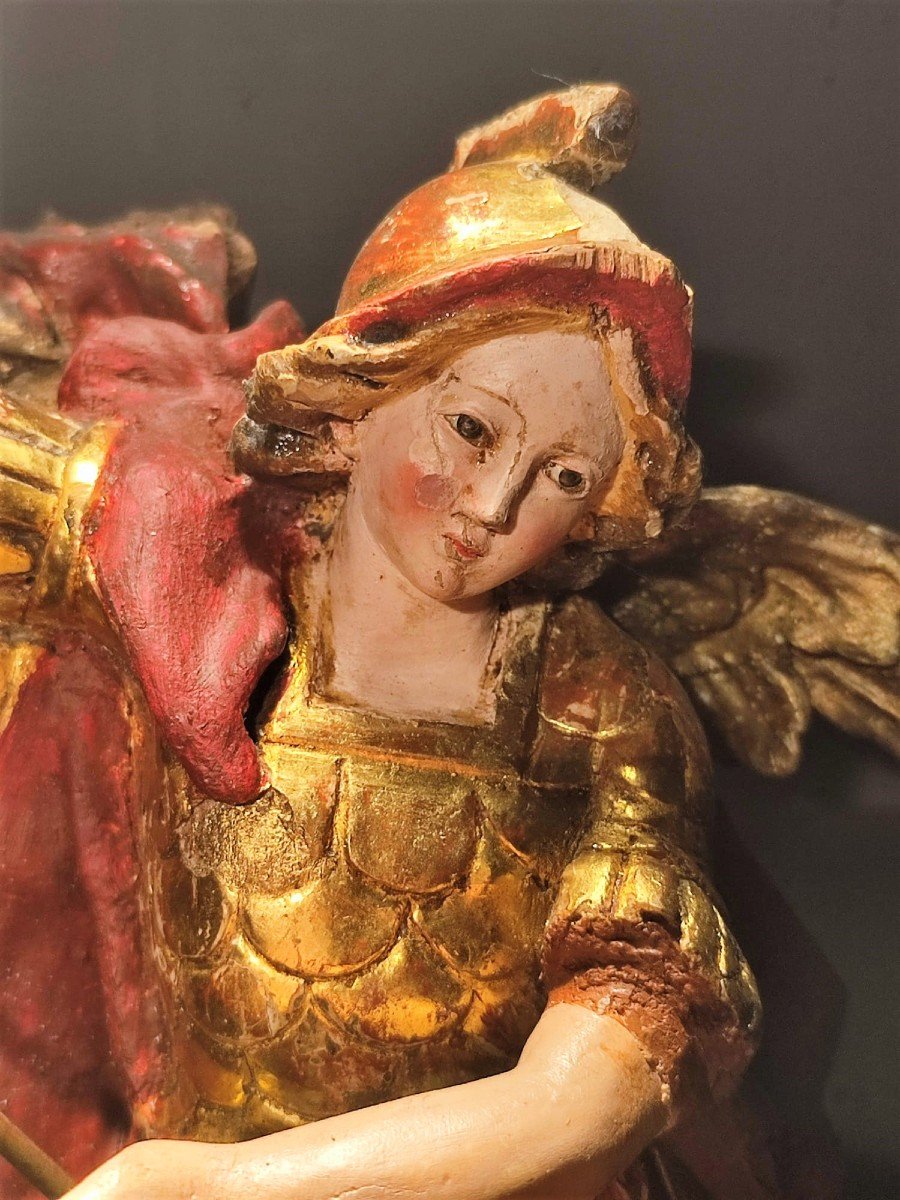 Polychrome Wooden Sculpture Of St. Michael The Archangel From Late Seventeenth Century-photo-4