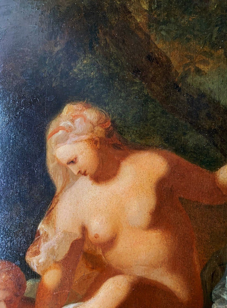 Toilet Of Venus, Interesting Oil On Panel, French Romantic Period-photo-3