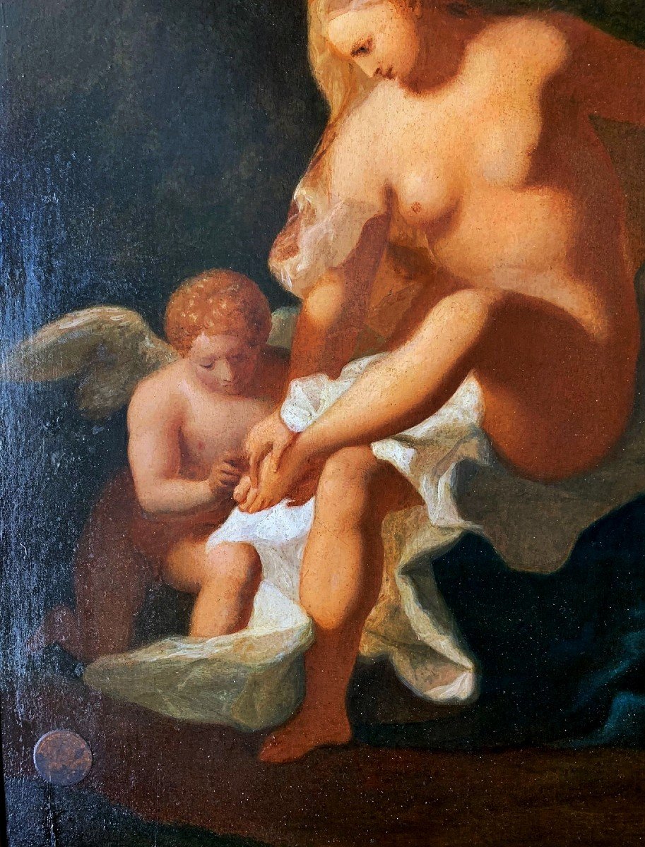 Toilet Of Venus, Interesting Oil On Panel, French Romantic Period-photo-4