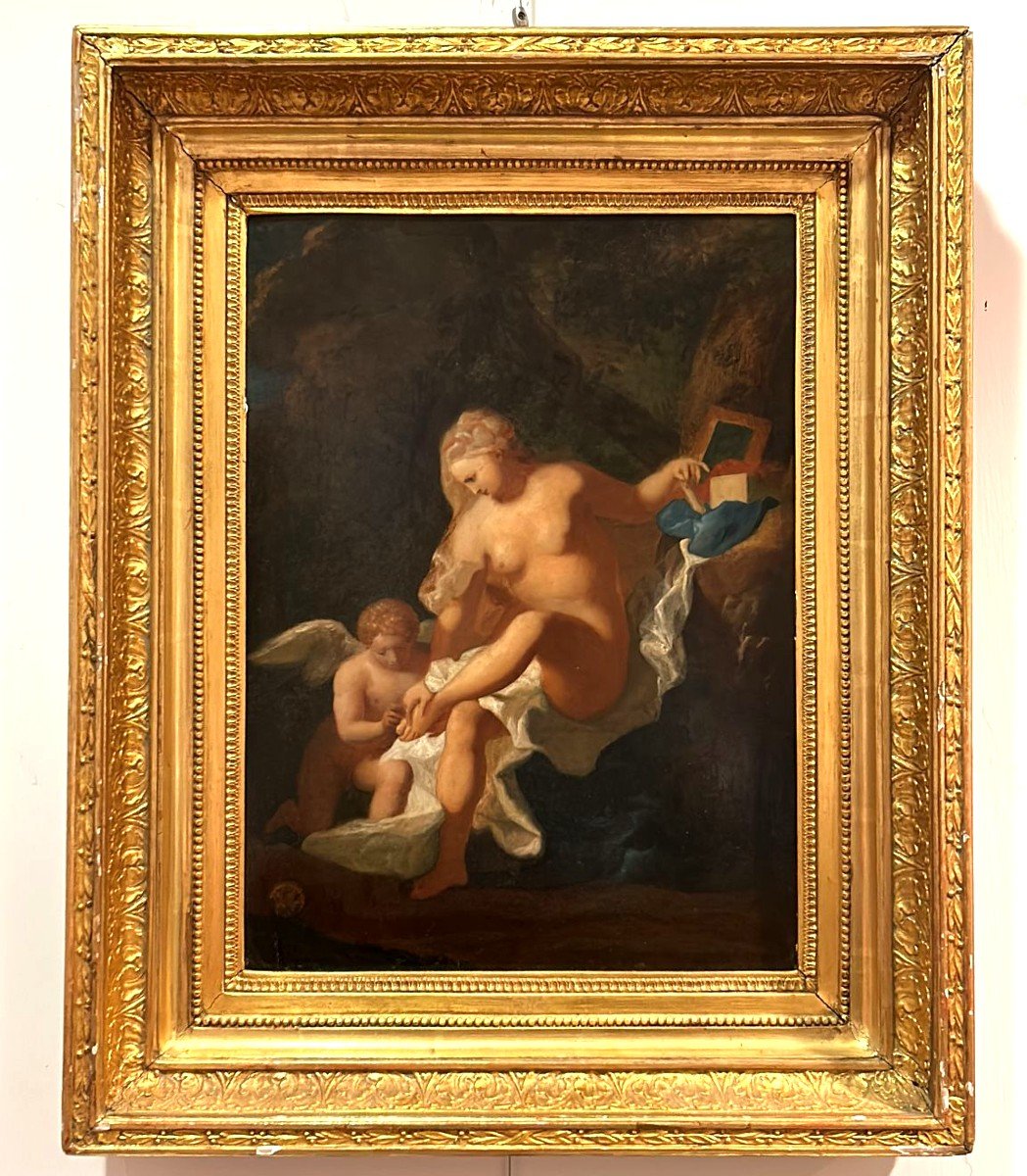 Toilet Of Venus, Interesting Oil On Panel, French Romantic Period-photo-4