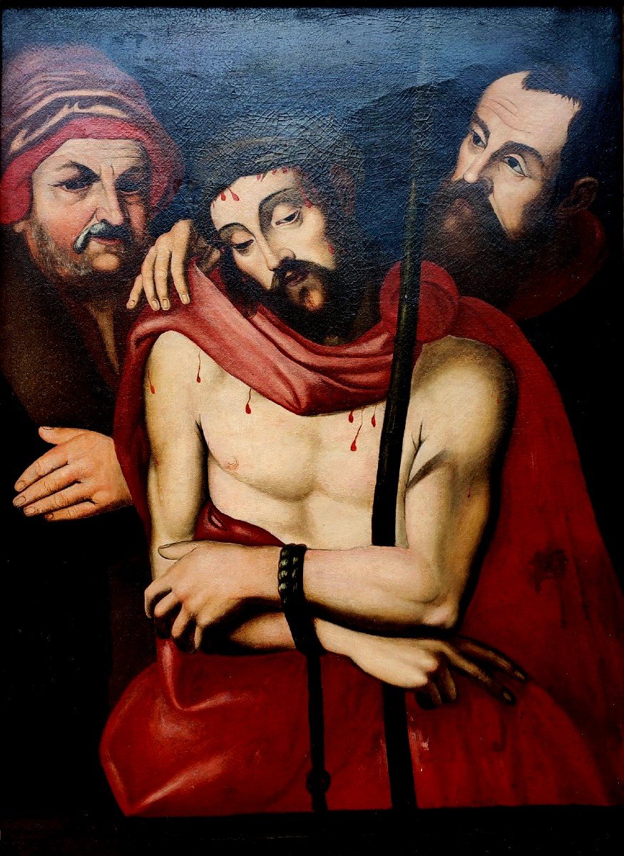 Interesting Christ Mocked, Oil On Canvas From The Seventeenth Century.