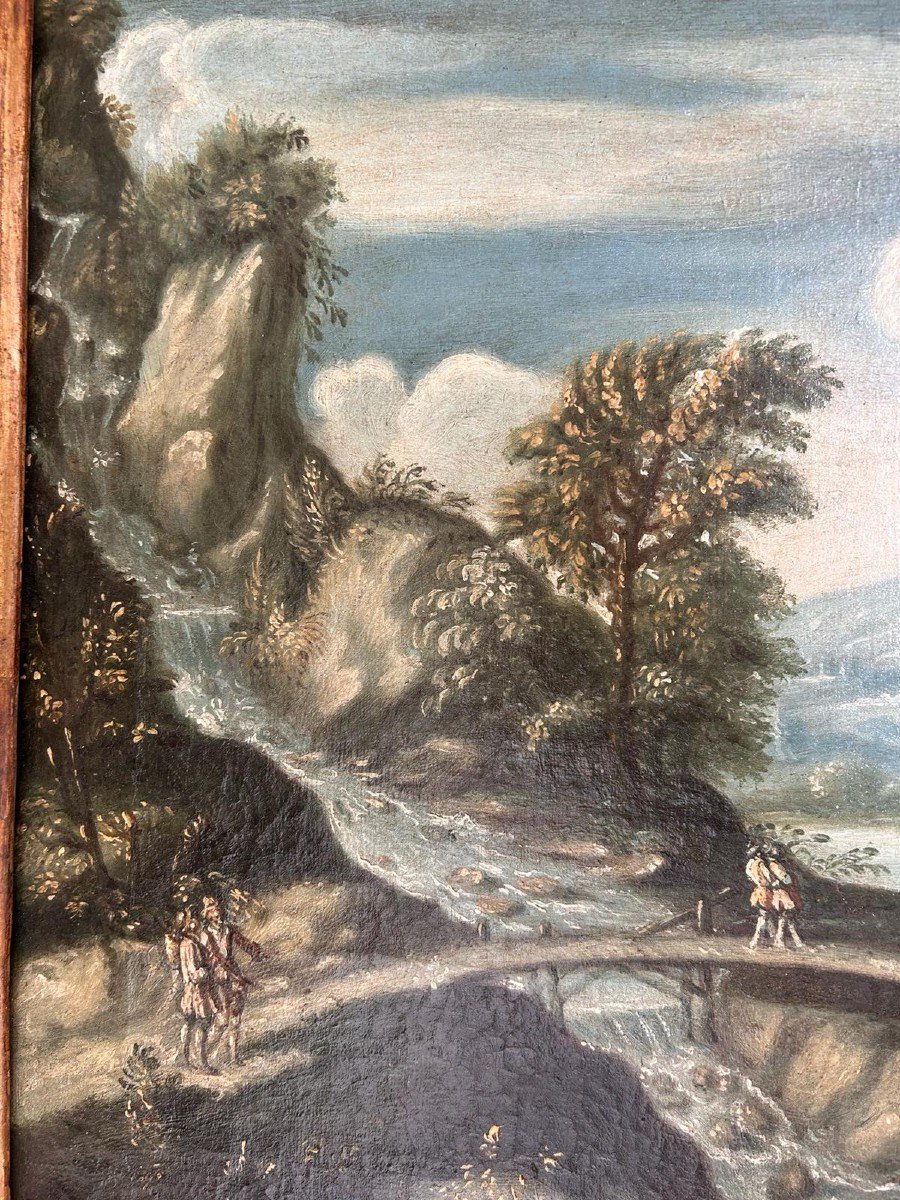 Capriccio Landscape With Characters, Veneto, First Half Of The 18th Century (80 X 50 Cm).-photo-1