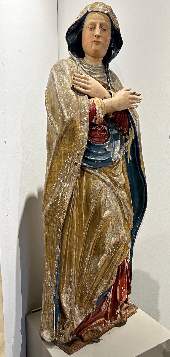 Sant'anna In Gilded And Polychrome Wood From The Early 16th Century, Siena.-photo-2