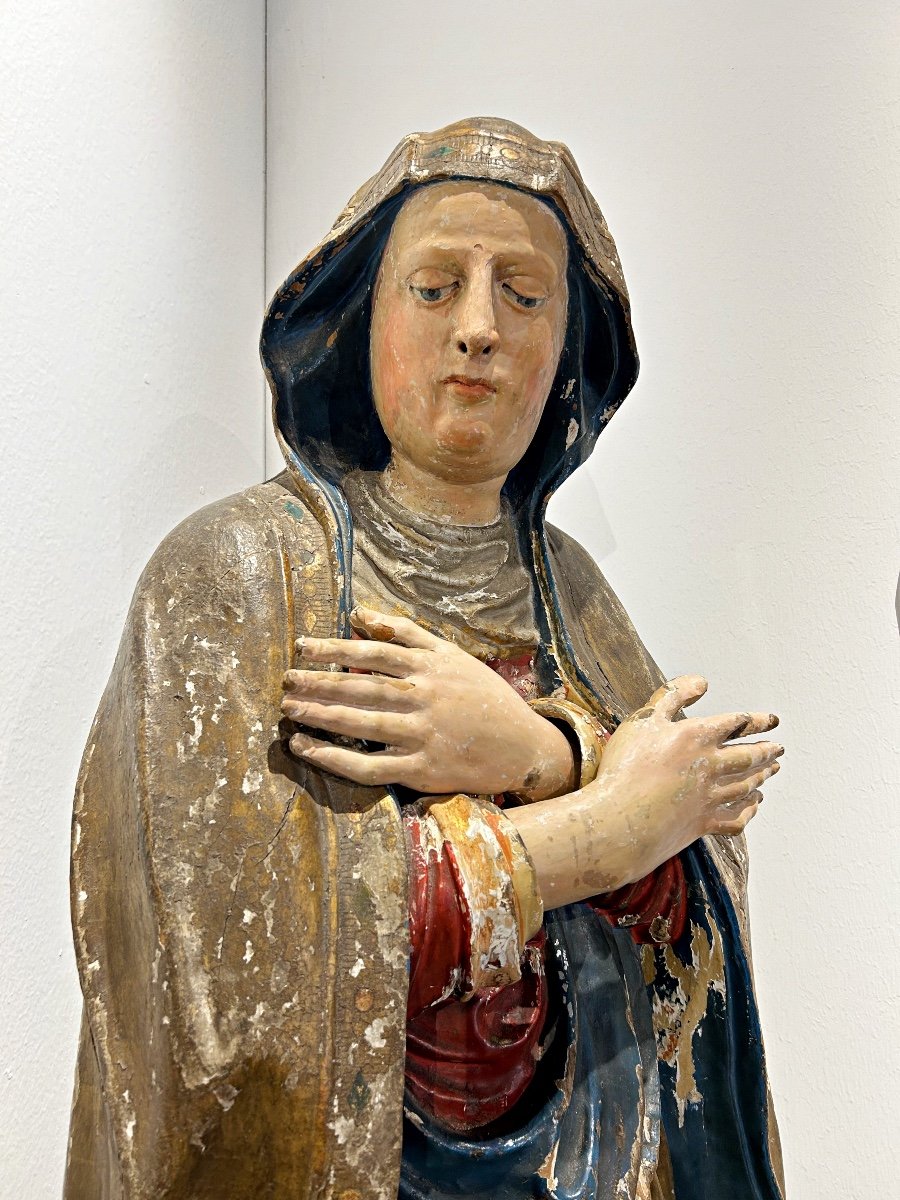 Sant'anna In Gilded And Polychrome Wood From The Early 16th Century, Siena.-photo-3