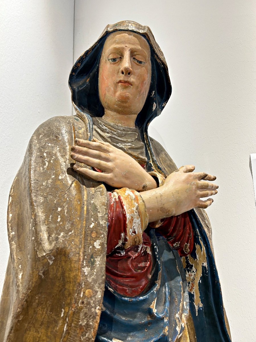 Sant'anna In Gilded And Polychrome Wood From The Early 16th Century, Siena.-photo-3