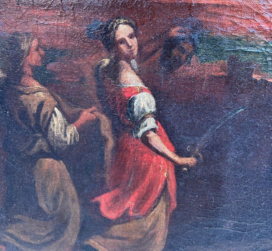 Judith Avec La Tête d'Holopherne, Huile Sur Toile Dans Un Splendide Cadre, XVII, Italie Central-photo-4