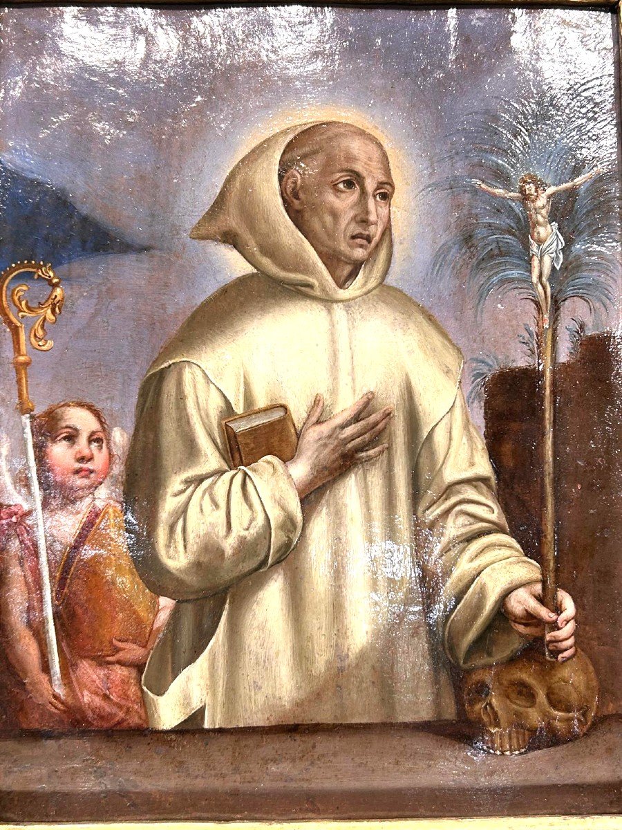 Huile sur cuivre représentant Saint Bernard, ècole Toscane du 1600.-photo-4