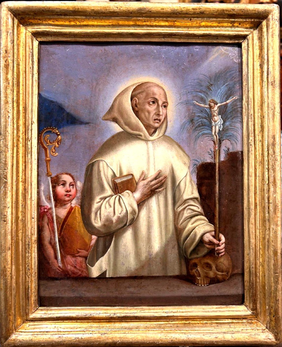 Huile sur cuivre représentant Saint Bernard, ècole Toscane du 1600.