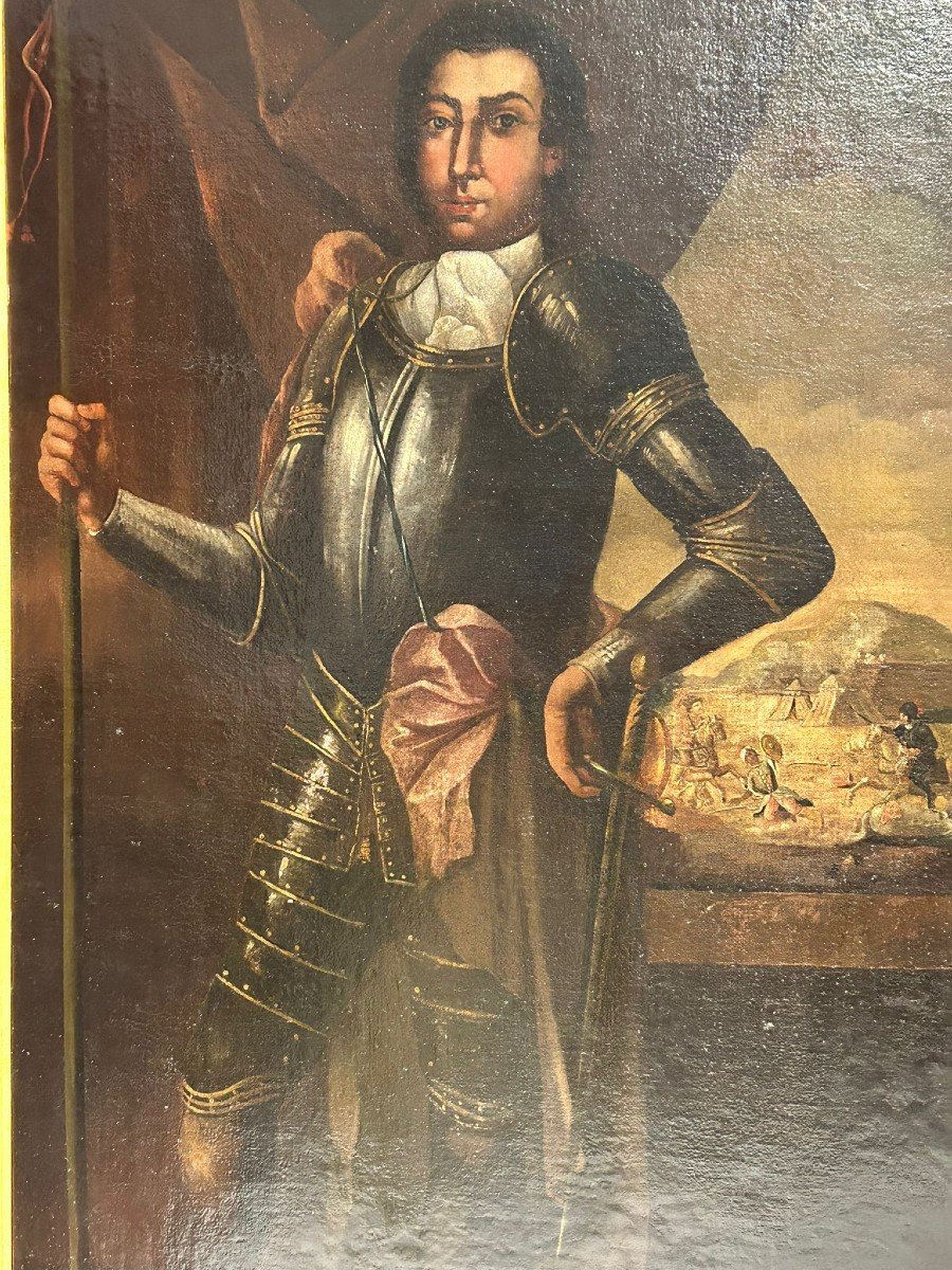 Portrait Of A Nobleman In Armour With The Battle Of Vienna In The Background. 2nd Half XVIIth-photo-1