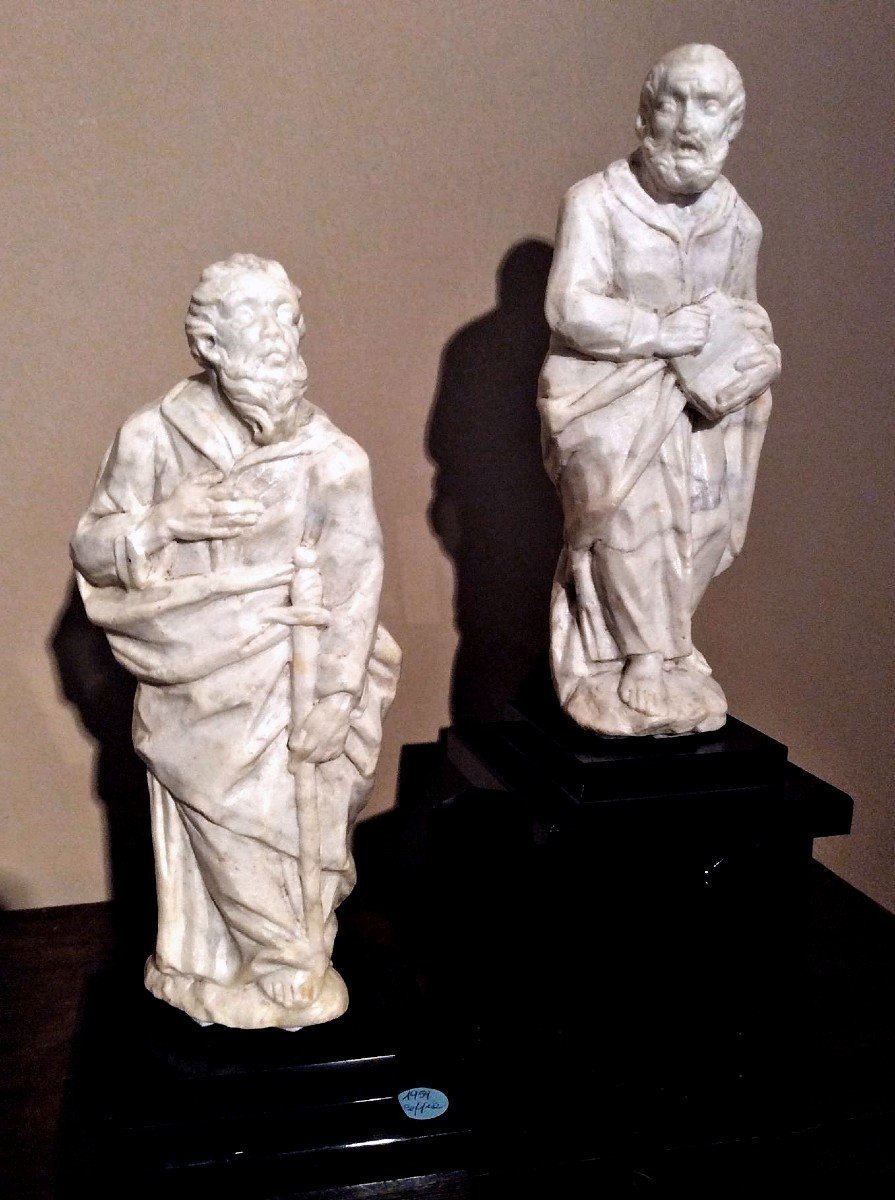 Saints Pierre Et Paul En Marbre Blanc Sculpté. Rome, XVIe Siècle.-photo-1